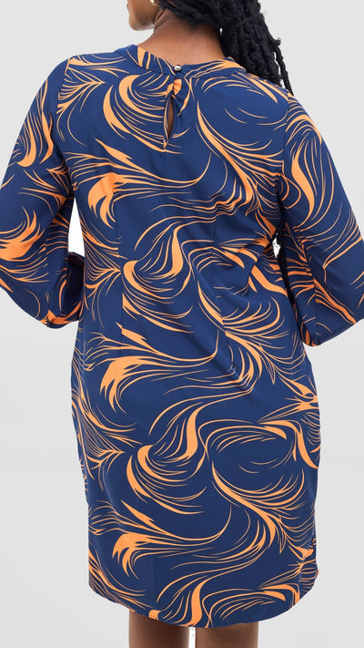 Vivo Chari Shift Dress - Navy / Orange Riah Print - Shopzetu