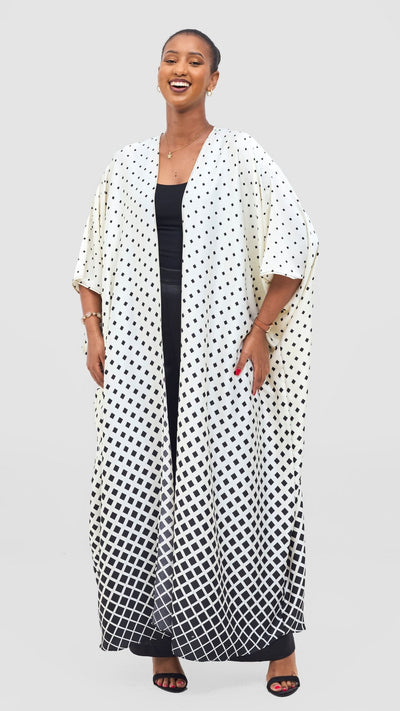 Vivo Ayla Maxi Kimono - White / Black Awari Print - Shopzetu