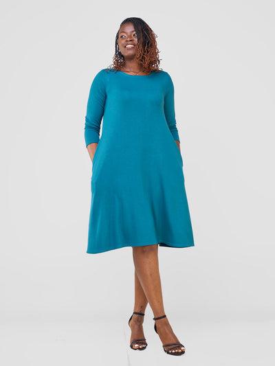 Vivo Leila 3/4 Sleeve Tent Knee Length Dress - Teal