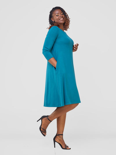 Vivo Leila 3/4 Sleeve Tent Knee Length Dress - Teal