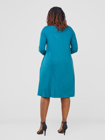 Vivo Leila 3/4 Sleeve Tent Knee Length Dress - Teal