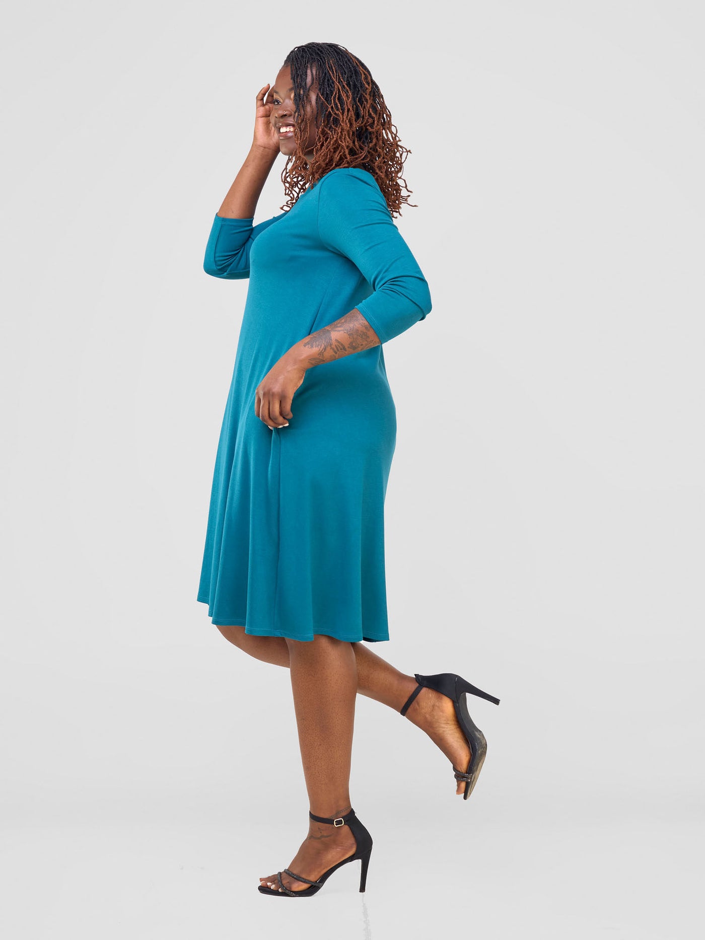 Vivo Leila 3/4 Sleeve Tent Knee Length Dress - Teal