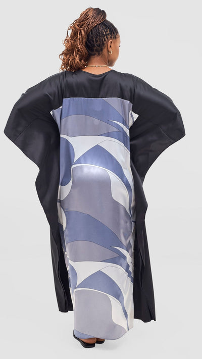 Vivo Keza Satin Border Maxi Kaftan - Grey / White Kodo Print - Shopzetu