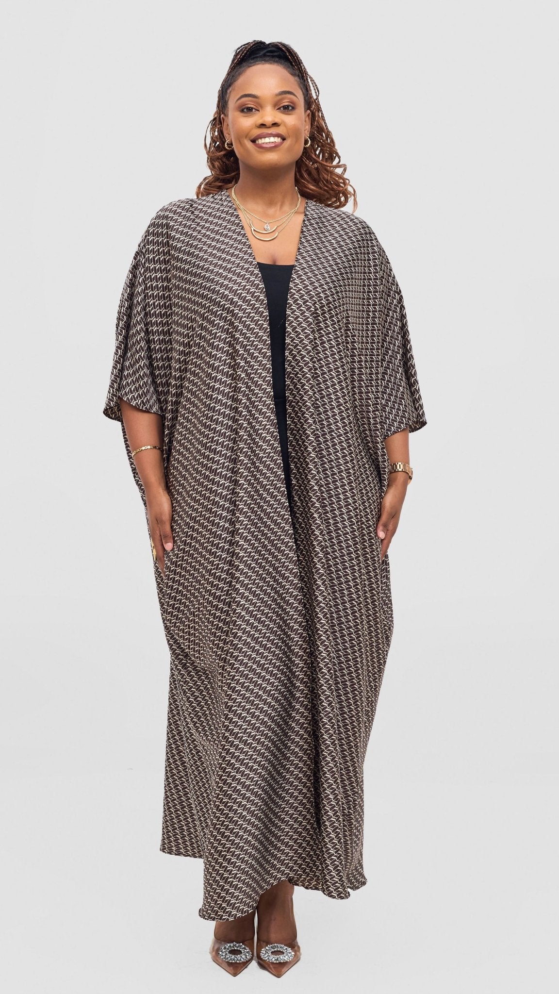Vivo Ayla Maxi Kimono - Chocolate / Cream Falo Print - Shopzetu