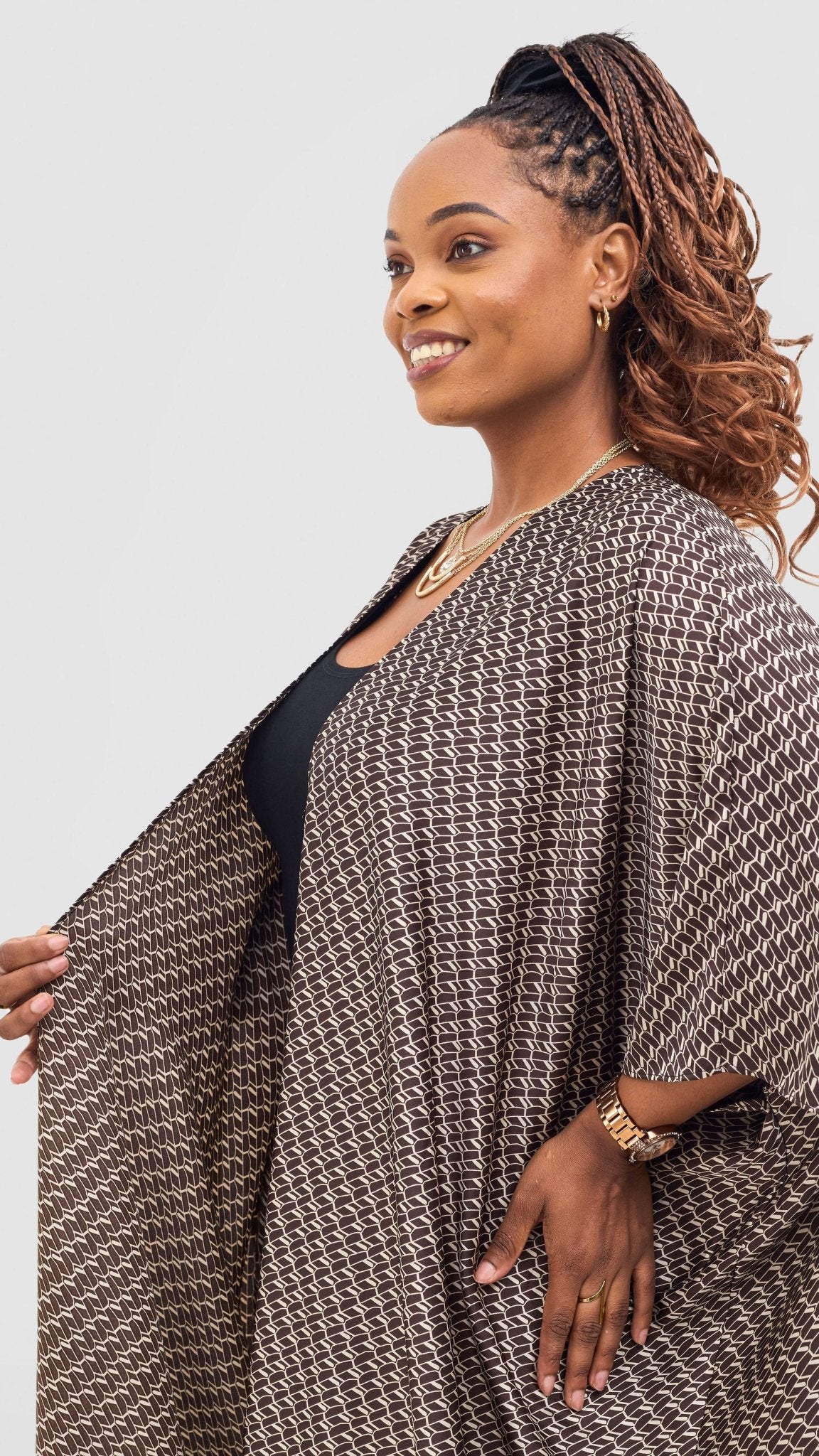 Vivo Ayla Maxi Kimono - Chocolate / Cream Falo Print - Shopzetu