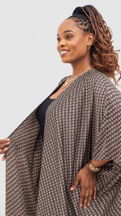 Vivo Ayla Maxi Kimono - Chocolate / Cream Falo Print - Shopzetu