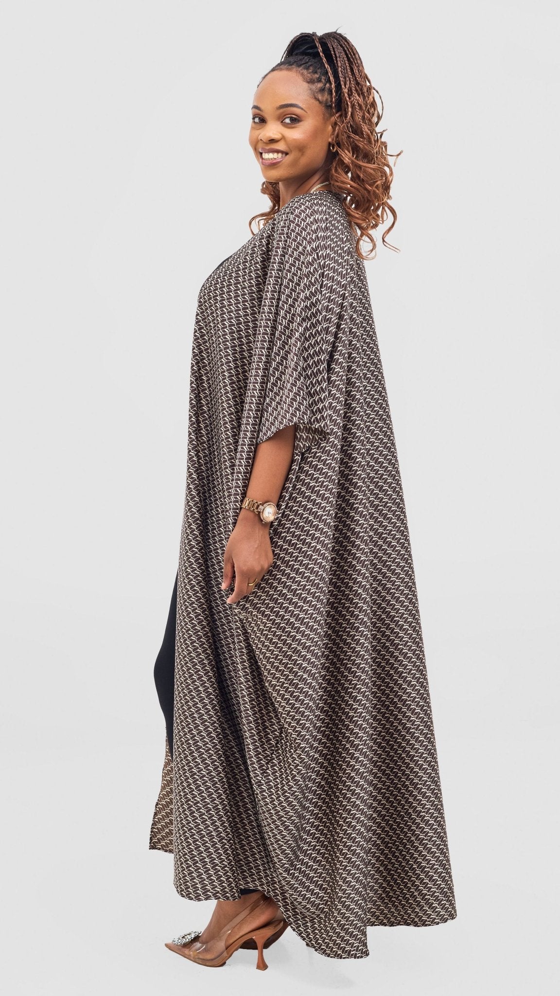 Vivo Ayla Maxi Kimono - Chocolate / Cream Falo Print - Shopzetu