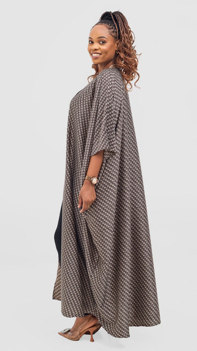 Vivo Ayla Maxi Kimono - Chocolate / Cream Falo Print - Shopzetu