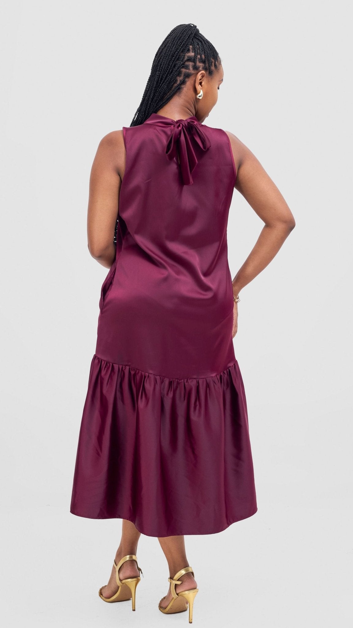 Vivo Takali Frilled Midi Dress - Maroon - Shopzetu
