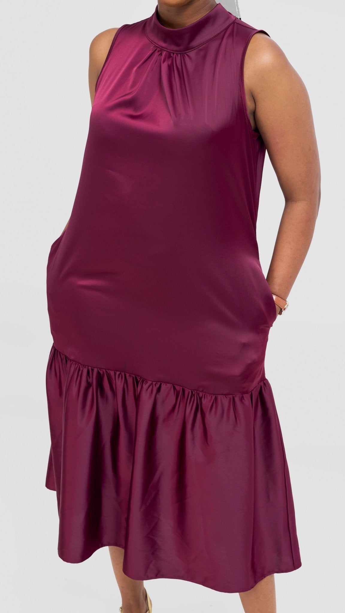 Vivo Takali Frilled Midi Dress - Maroon - Shopzetu