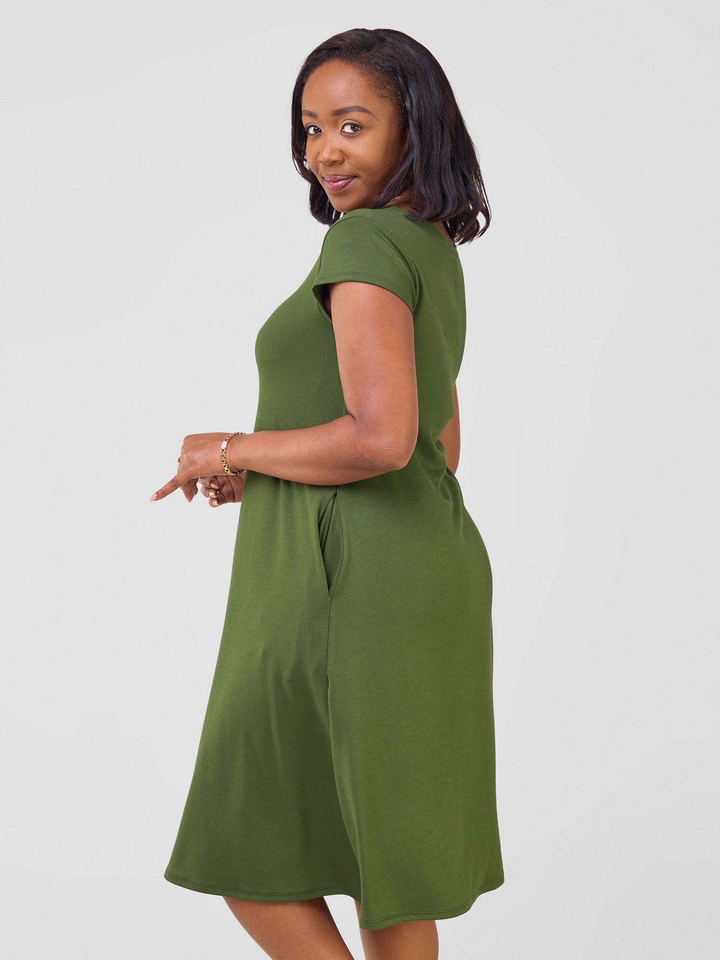 Vivo Leila Cap Sleeve Tent Knee Length Dress - Hunters