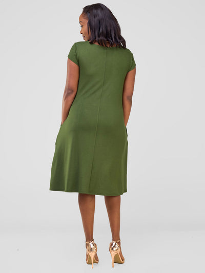 Vivo Leila Cap Sleeve Tent Knee Length Dress - Hunters