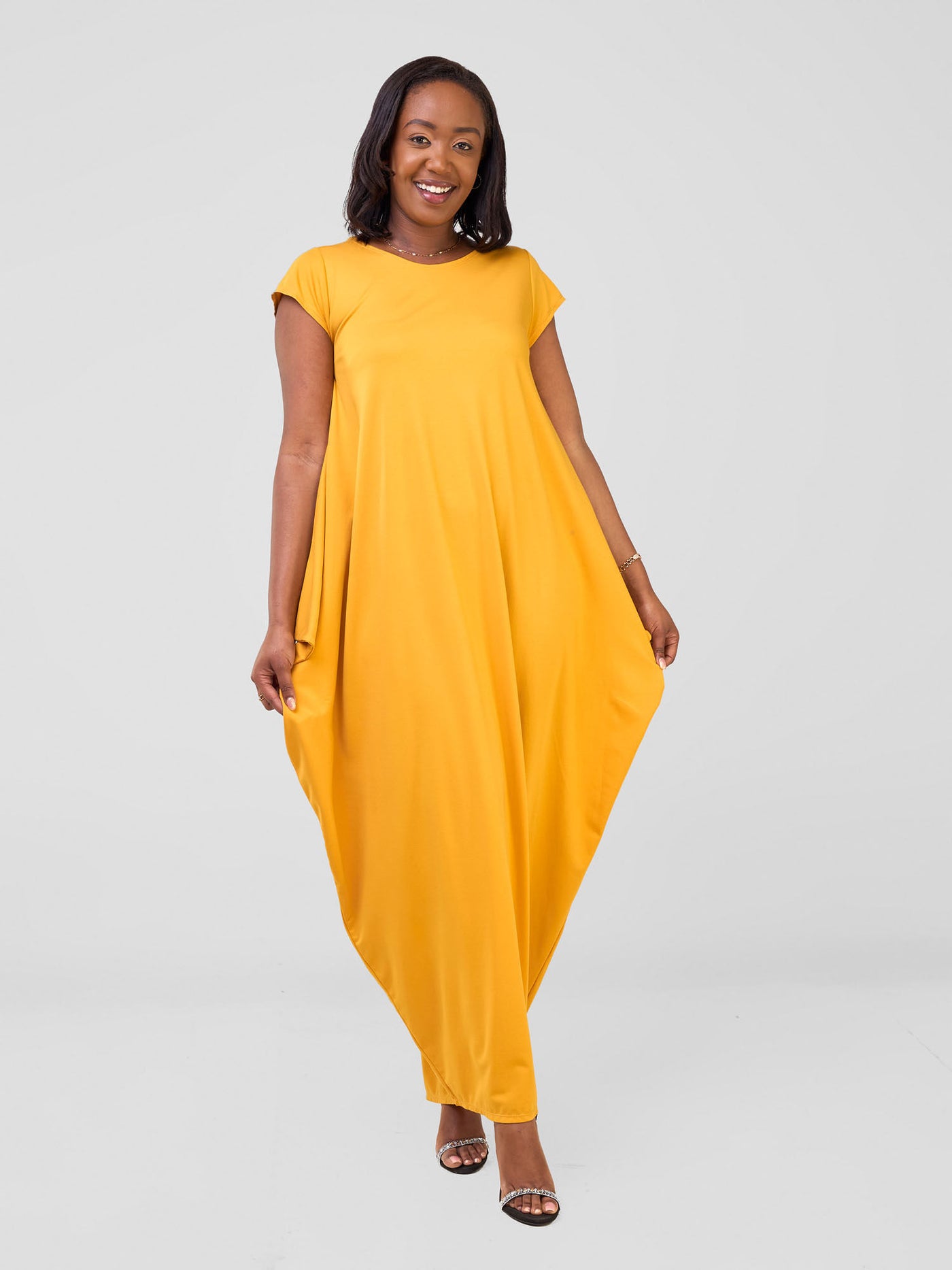 Vivo Zanzi Side Cowl Maxi Dress - Mustard