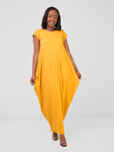 Vivo Zanzi Side Cowl Maxi Dress - Mustard