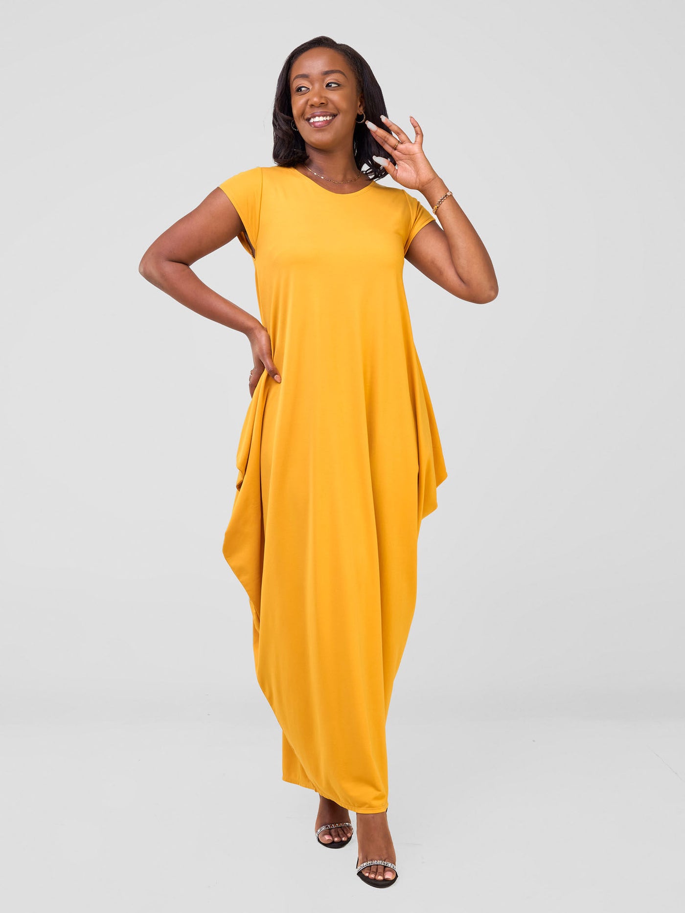 Vivo Zanzi Side Cowl Maxi Dress - Mustard