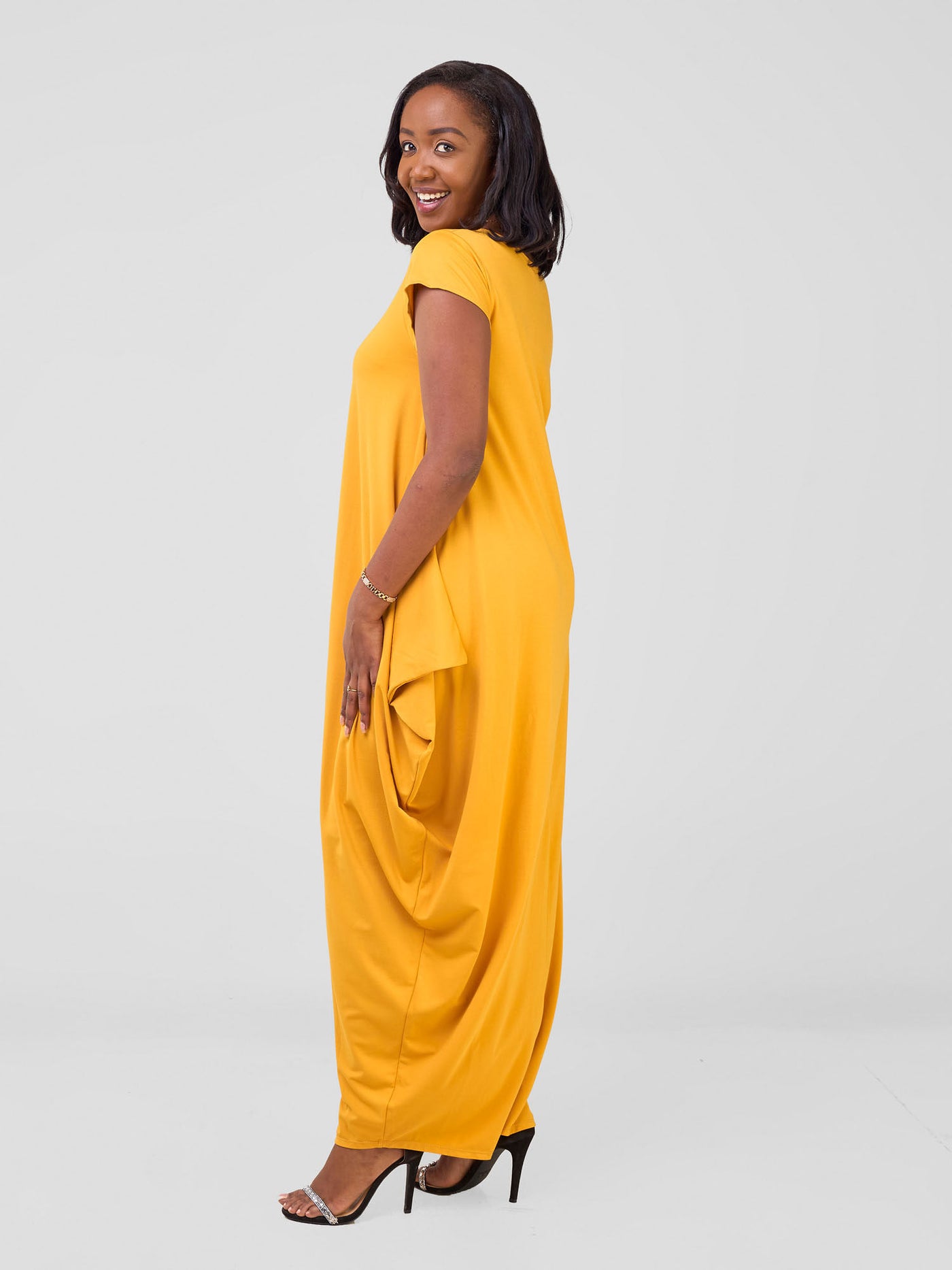 Vivo Zanzi Side Cowl Maxi Dress - Mustard
