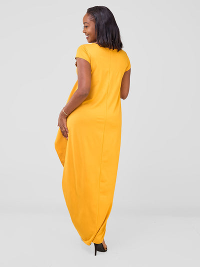 Vivo Zanzi Side Cowl Maxi Dress - Mustard