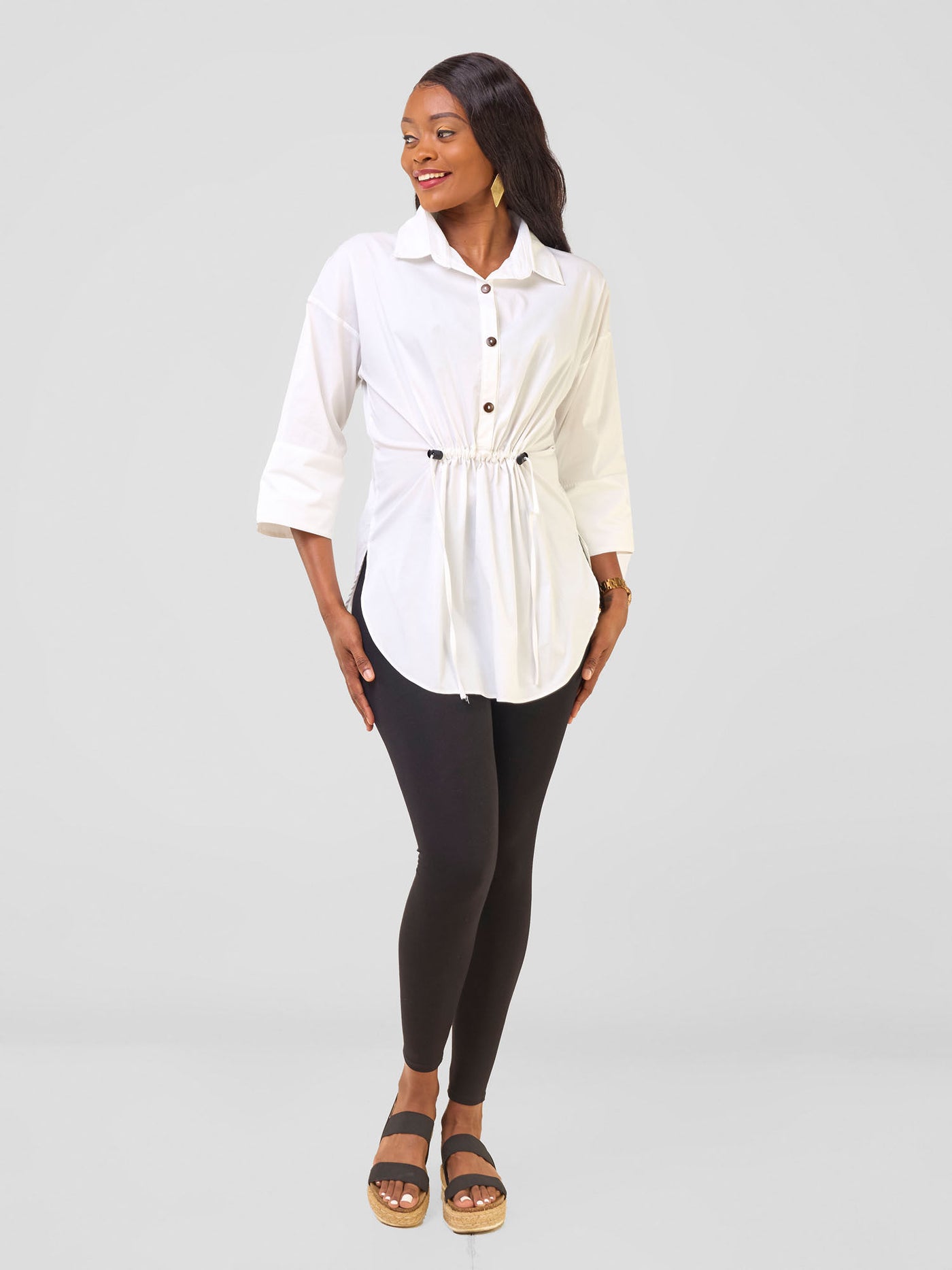 Safari by Vivo Njano Front Drawstring Tunic Top - White