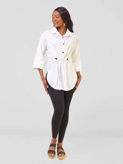 Safari by Vivo Njano Front Drawstring Tunic Top - White