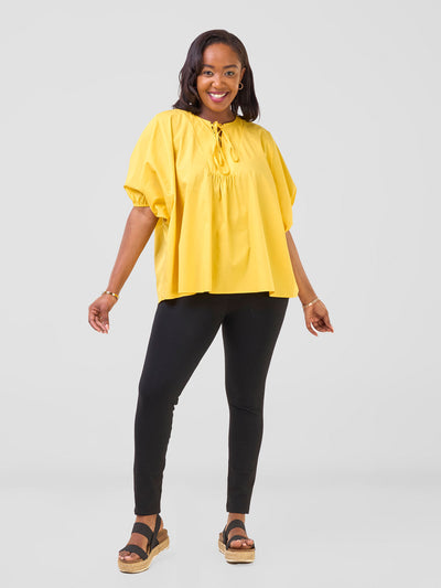 Safari by Vivo Njano Tie Front Wide Top - Mustard