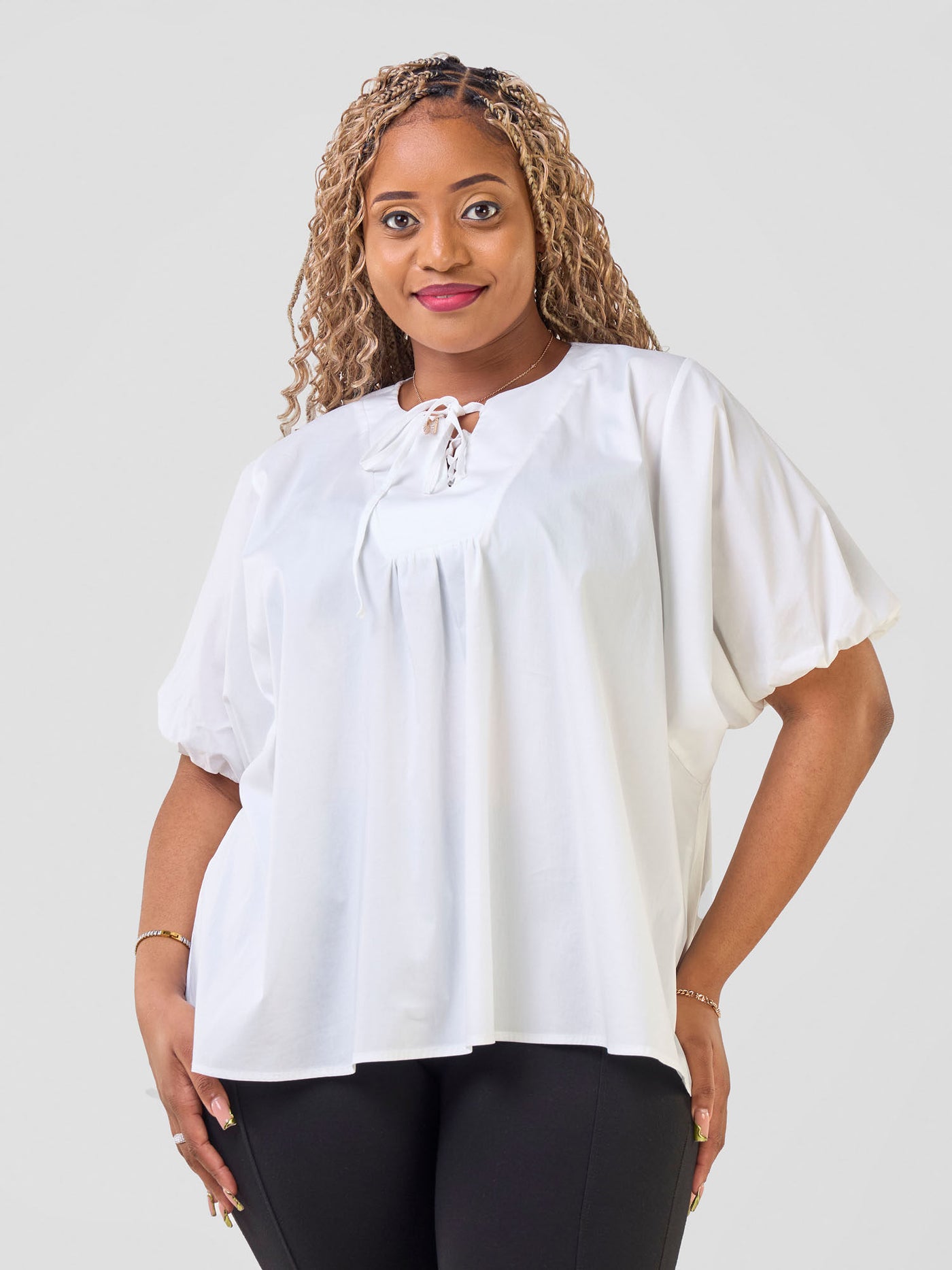 Safari by Vivo Njano Tie Front Wide Top - White