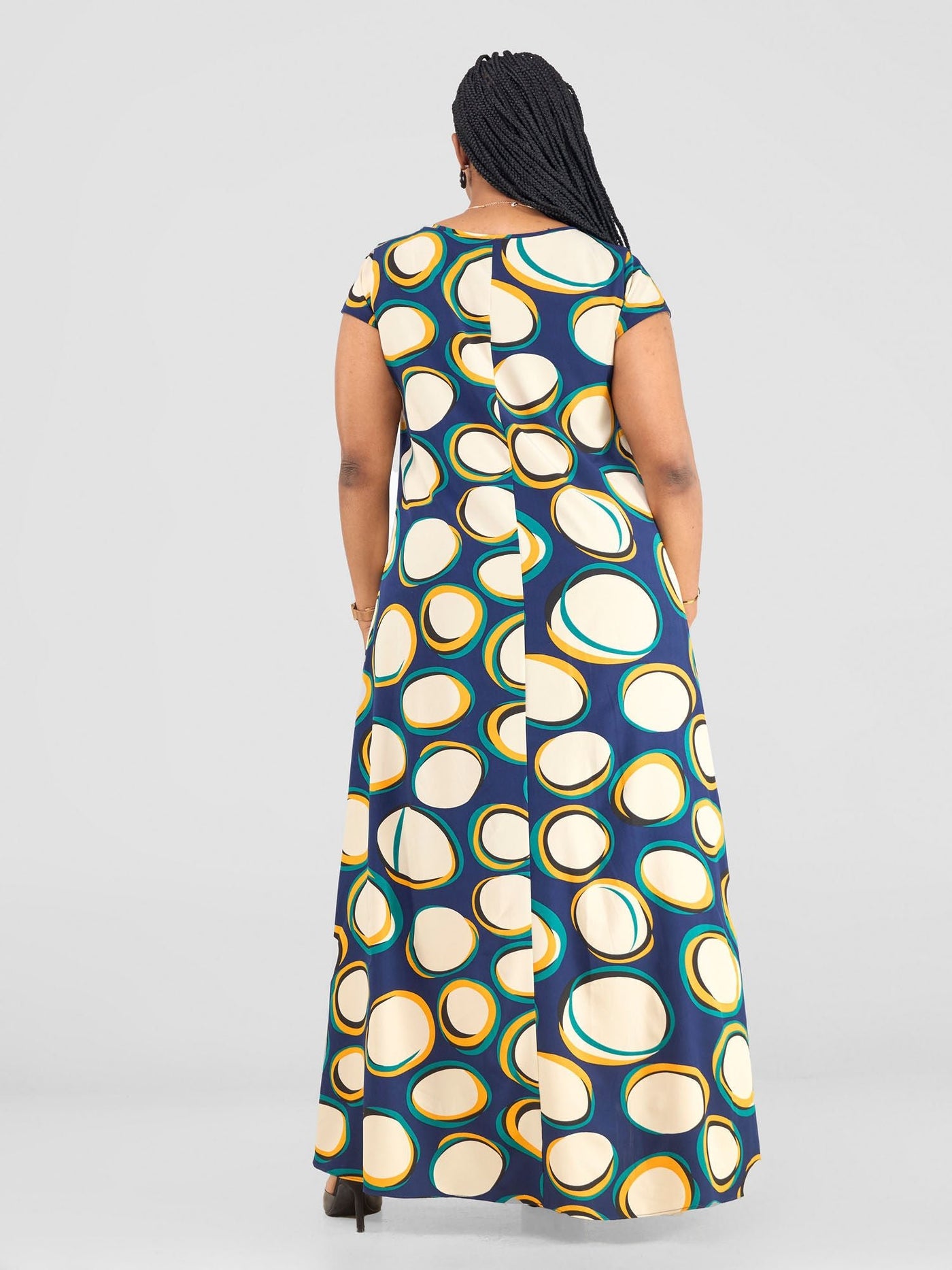 Vivo Basic Cap Sleeve Maxi Tent Dress - Taupe Polka Print - Shopzetu