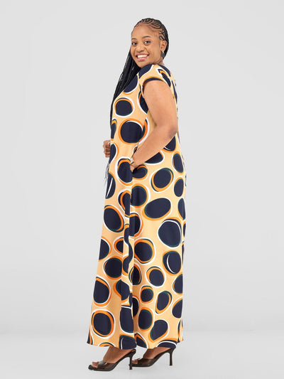 Vivo Basic Cap Sleeve Maxi Tent Dress - Navy Polka Print - Shopzetu