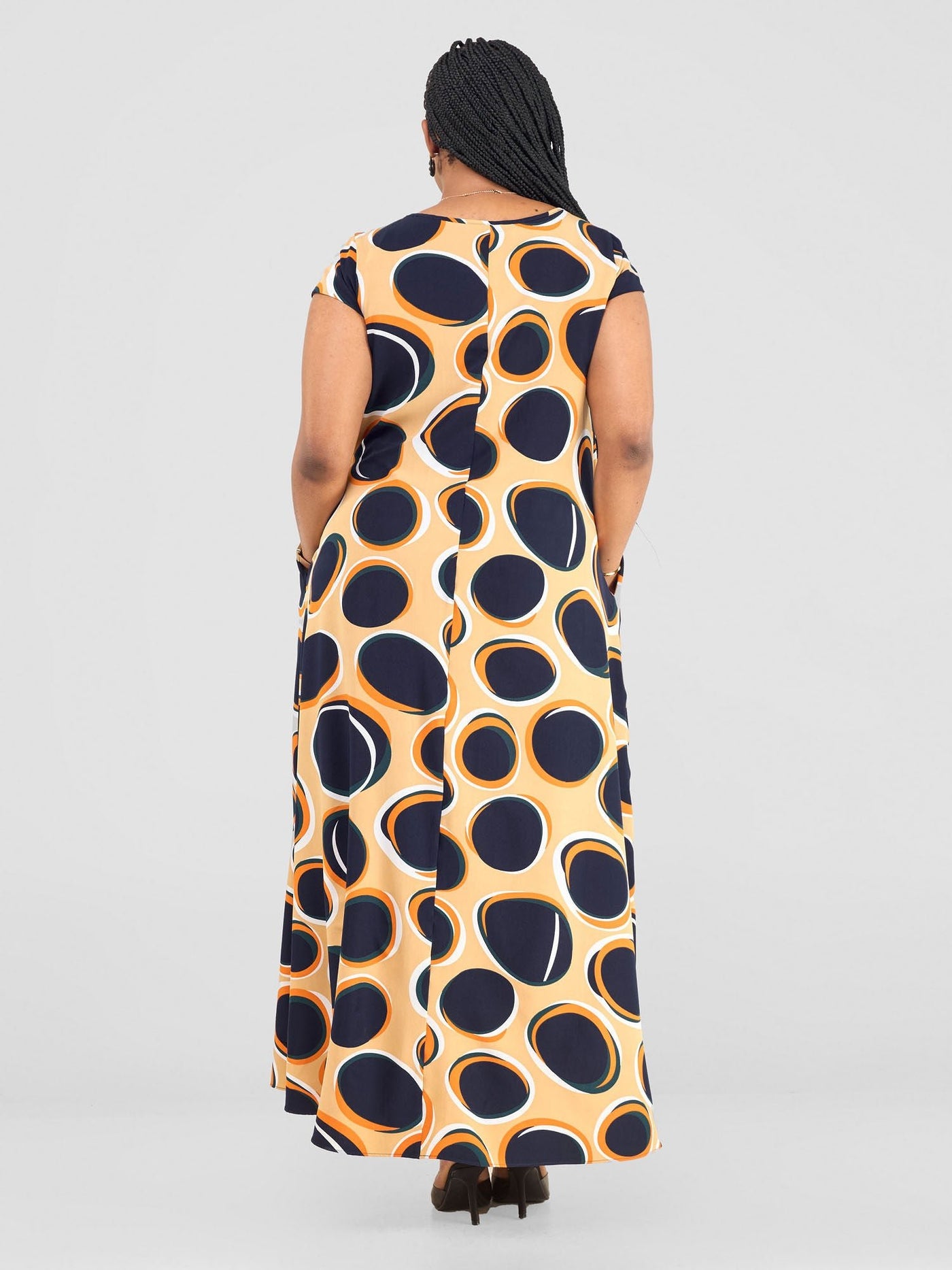 Vivo Basic Cap Sleeve Maxi Tent Dress - Navy Polka Print - Shopzetu