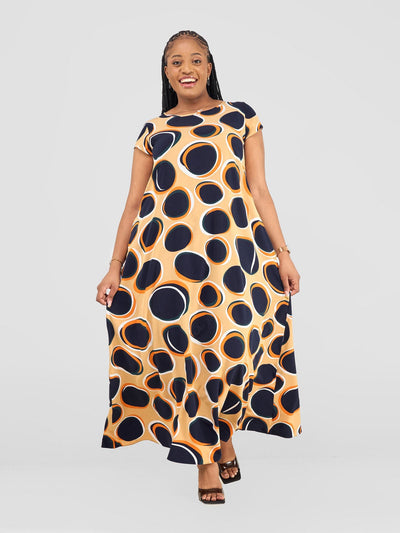 Vivo Basic Cap Sleeve Maxi Tent Dress - Navy Polka Print - Shopzetu