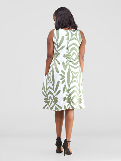 Vivo Amara Back Pleat Dress - Hunters / White Ukwi Print