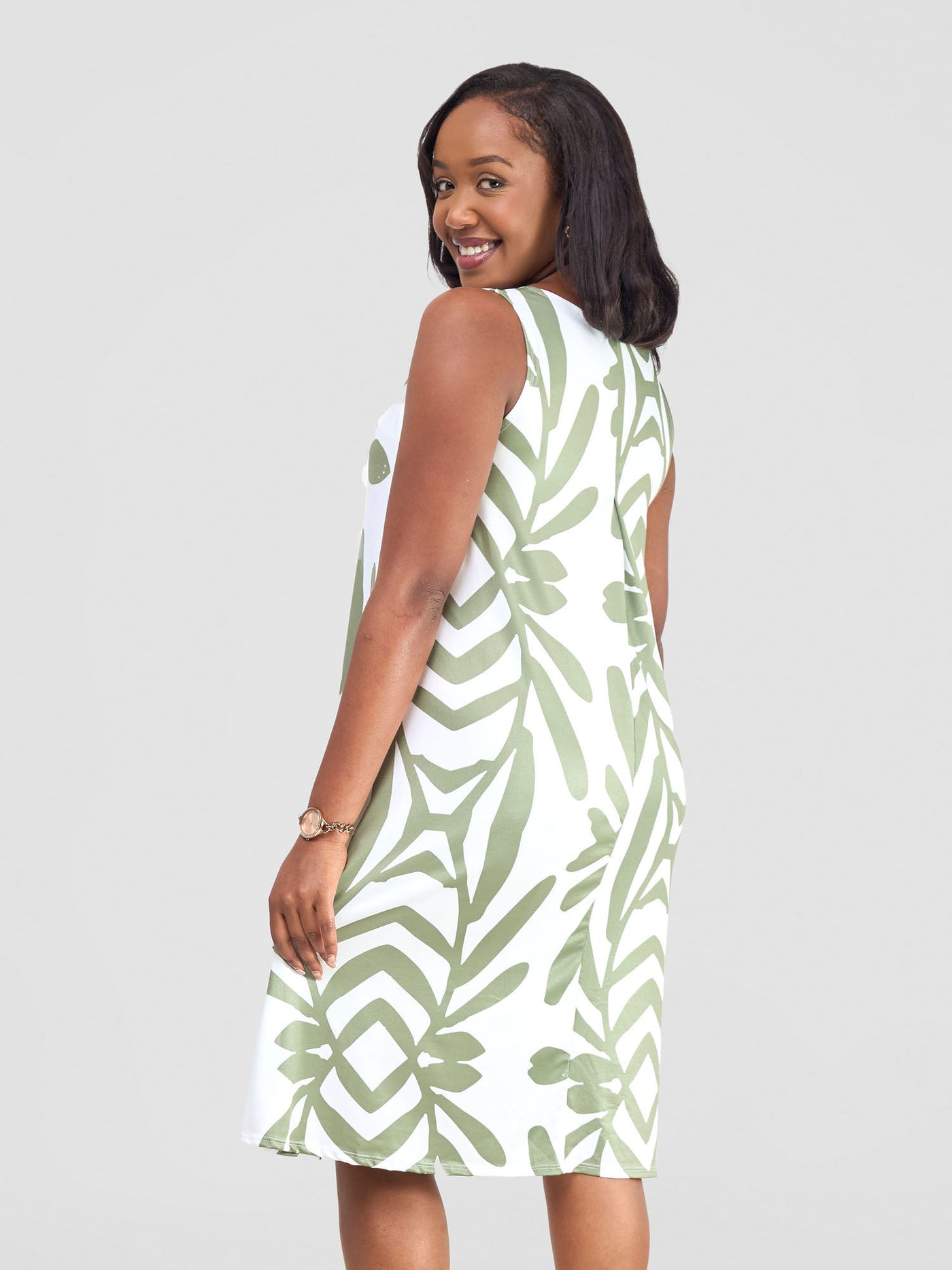 Vivo Amara Back Pleat Dress - Hunters / White Ukwi Print
