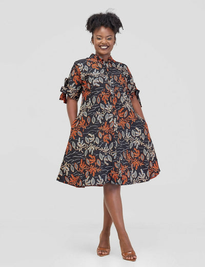 Hando Afrikan Designs Caro Shirt Dress - Brown - Shopzetu
