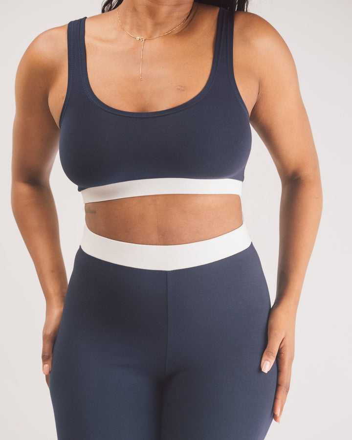 Vivo X This Is Essential Scooped Neck Bralette - Navy Blue / White - Shopzetu