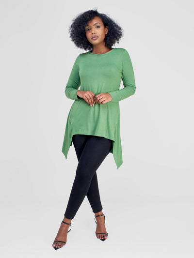 Vivo Wingu Long Sleeve Side Drape Tunic Top - Green - Shopzetu