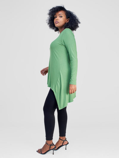 Vivo Wingu Long Sleeve Side Drape Tunic Top - Green - Shopzetu