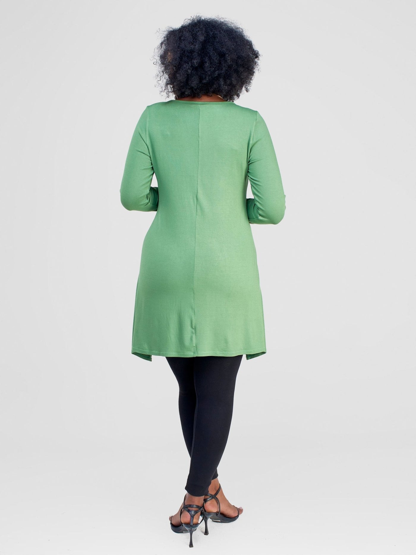 Vivo Wingu Long Sleeve Side Drape Tunic Top - Green - Shopzetu