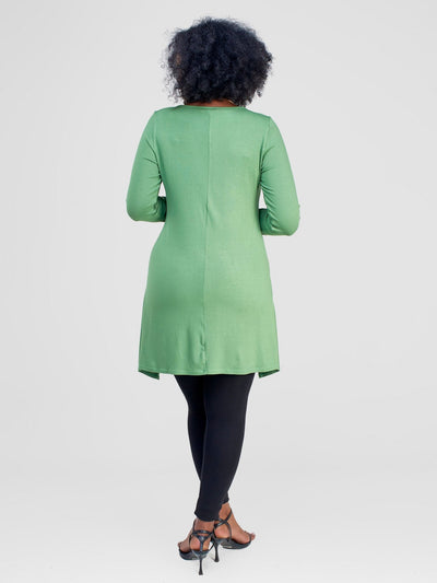 Vivo Wingu Long Sleeve Side Drape Tunic Top - Green - Shopzetu