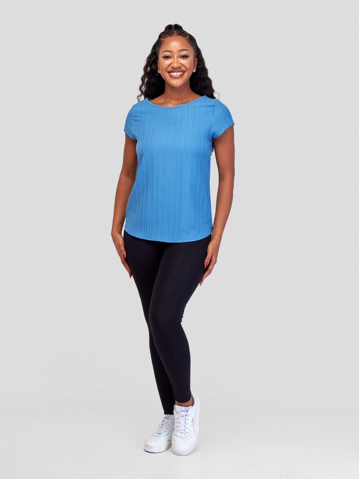 Vivo Basic Crepe Cap Sleeve Top - Light Blue - Shopzetu