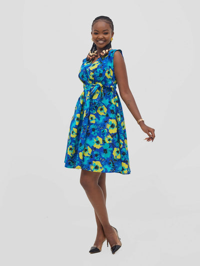 Gravio Fashions Kola Free Dress - Blue / Yellow - Shopzetu