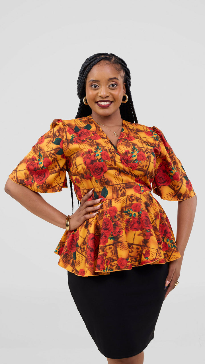 Lizola Bigan Blouse Top - Red Flowered