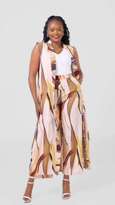 Liliadly Bubbly Subtle Sleeveless Kimono Set - Brown