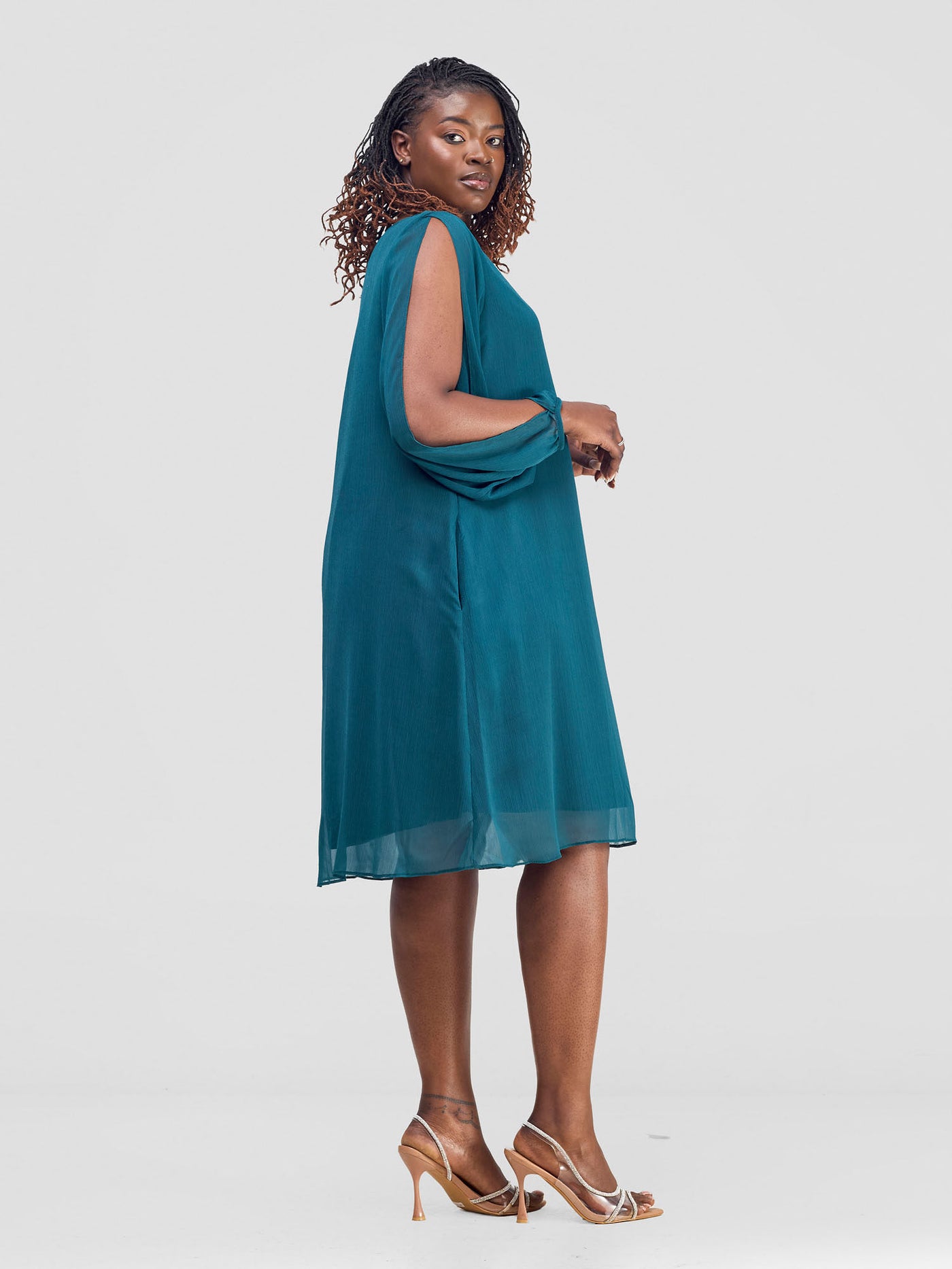 Vivo Lamu Knee Length Chiffon Dress - Dark Green
