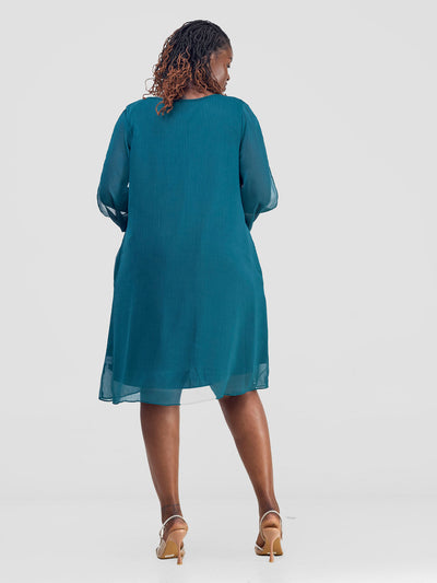 Vivo Lamu Knee Length Chiffon Dress - Dark Green