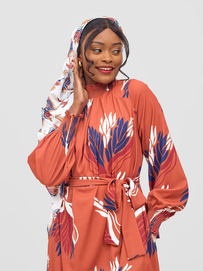 Vivo Ayah Shirred Neck Tent Maxi Dress - Rust / Navy Yana Print - Shopzetu