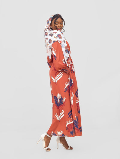 Vivo Ayah Shirred Neck Tent Maxi Dress - Rust / Navy Yana Print - Shopzetu