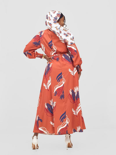 Vivo Ayah Shirred Neck Tent Maxi Dress - Rust / Navy Yana Print - Shopzetu