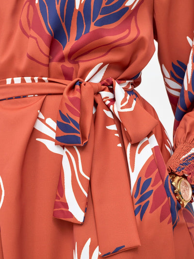 Vivo Ayah Shirred Neck Tent Maxi Dress - Rust / Navy Yana Print - Shopzetu