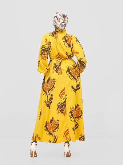 Vivo Ayah Shirred Neck Tent Maxi Dress - Yellow / Chocolate Yana Print - Shopzetu