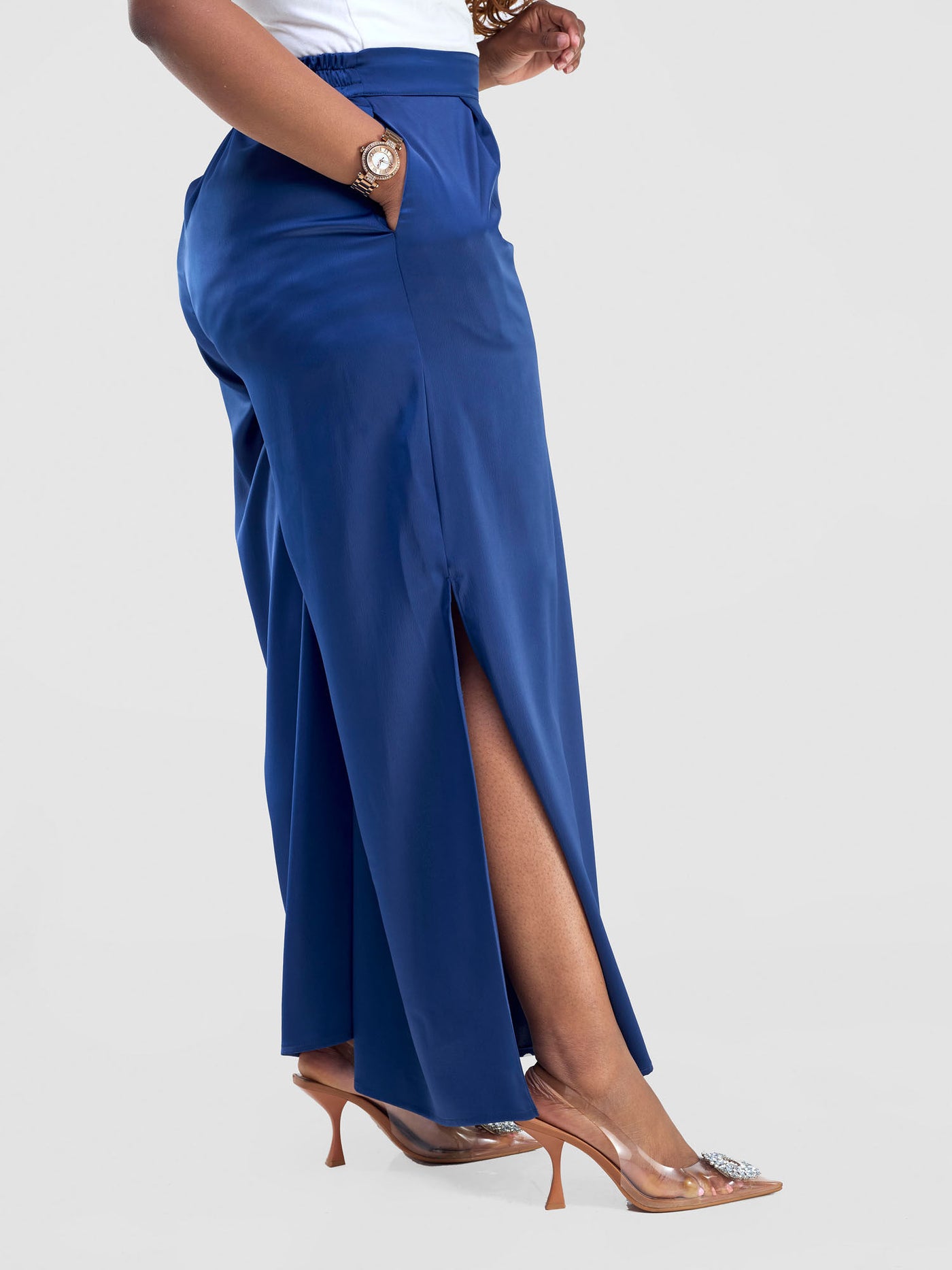 Vivo Amai Side Slit Pants - Navy