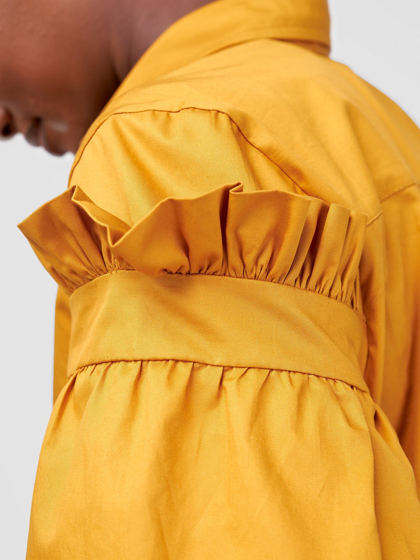 Safari by Vivo Mali Gathered Flounce Sleeve Shirt Dress - Mustard